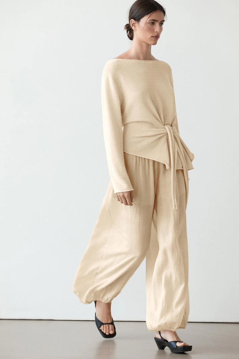 Flowing ramie sarouel trousers