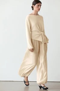 Flowing ramie sarouel trousers