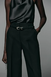 BELTED CUFFED HEM PANTS