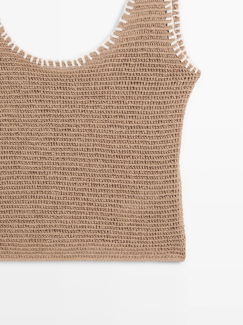 Contrast cotton blend knit top
