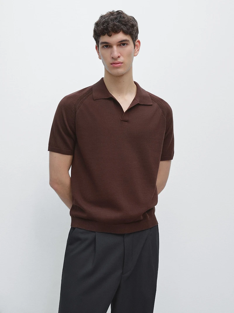 Short sleeve cotton knit polo shirt