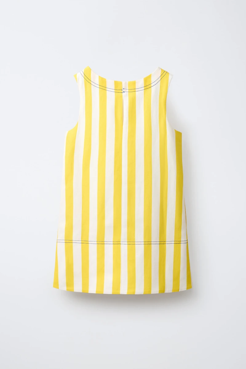 CONTRAST TOPSTITCH STRIPED DRESS