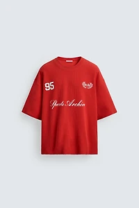 COMBINATION EMBROIDERY TEXTURED T-SHIRT