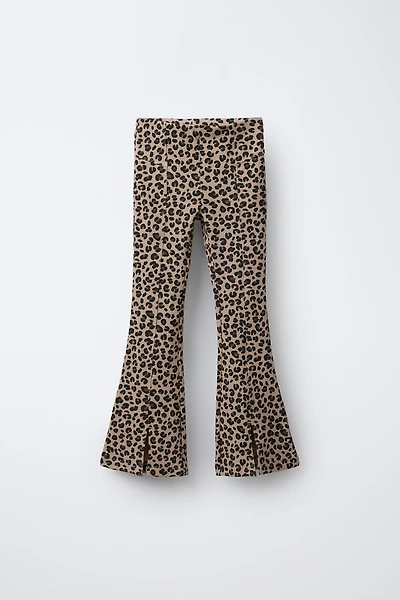 RIBBED FLARE ANIMAL PRINT LEGGINGS