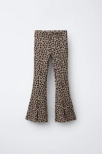 RIBBED FLARE ANIMAL PRINT LEGGINGS