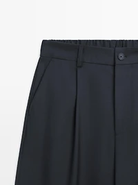 Relaxed fit wool blend trousers with darts