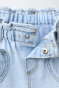 EMBROIDERED FLORAL DENIM PAPERBAG SHORTS