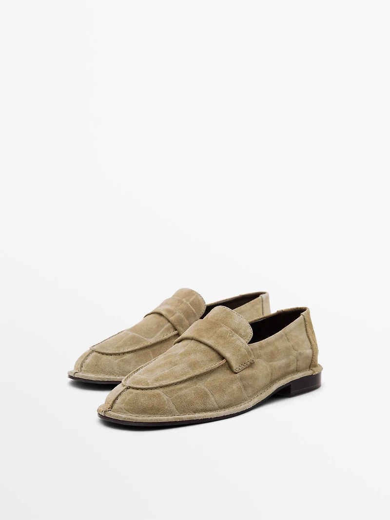 Soft split leather loafers
