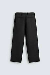 RELAXED FIT VISCOSE-LINEN BELTED PANTS