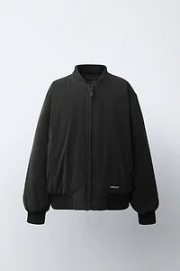RUBBERIZED BOMBER JACKET WITH DETACHABLE HOOD