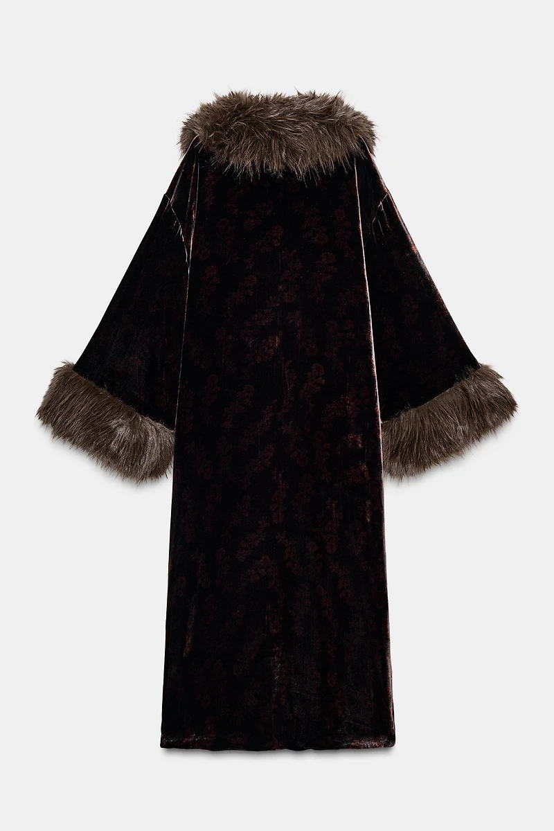 FAUX FUR PRINT VELVET COAT