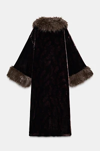 FAUX FUR PRINT VELVET COAT