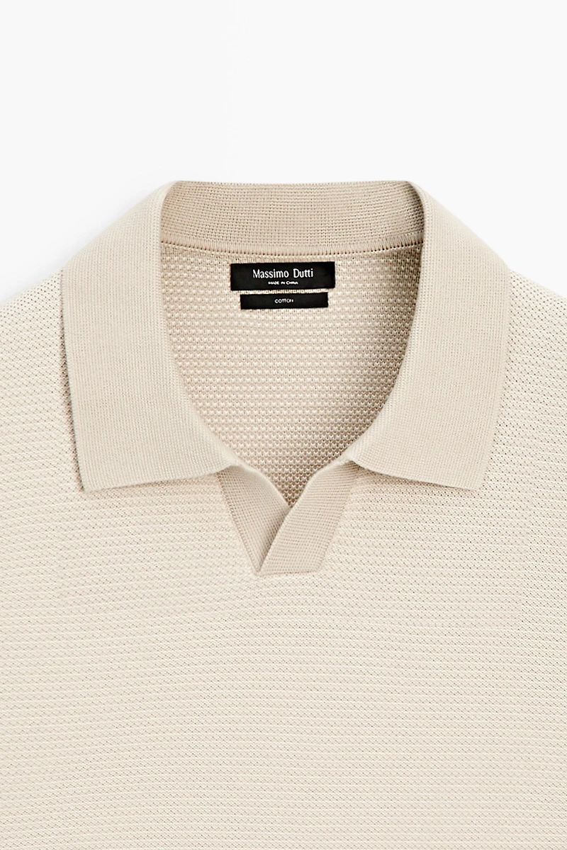 100% cotton contrast knit polo sweater