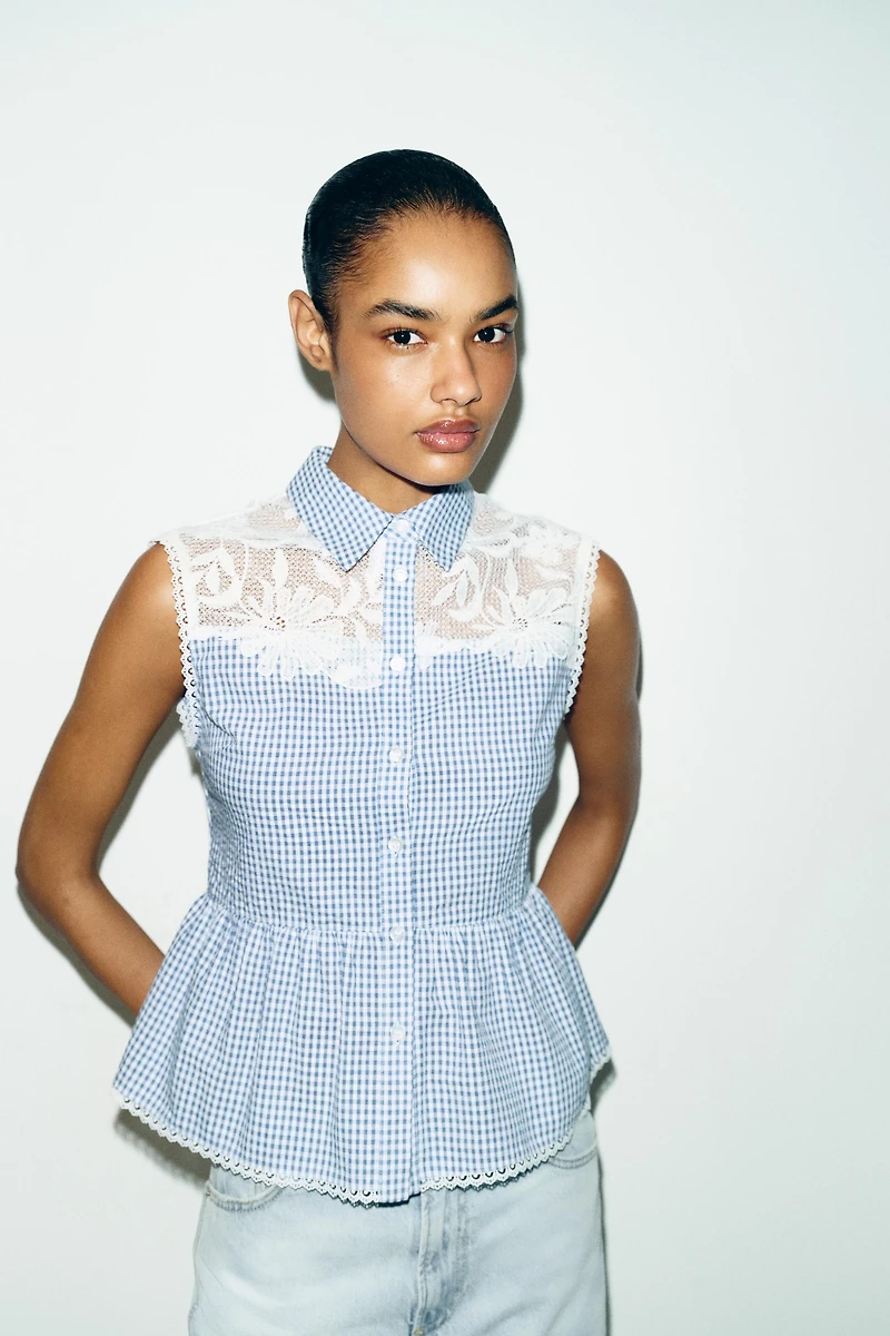 COMBINATION GINGHAM BLOUSE