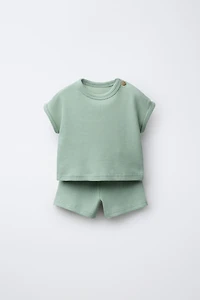 PLAIN WAFFLE T-SHIRT AND BERMUDA SET