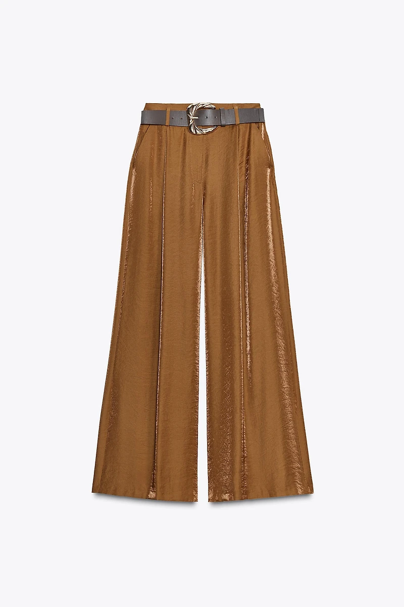 PANTALON LARGE SATINÉ CEINTURE