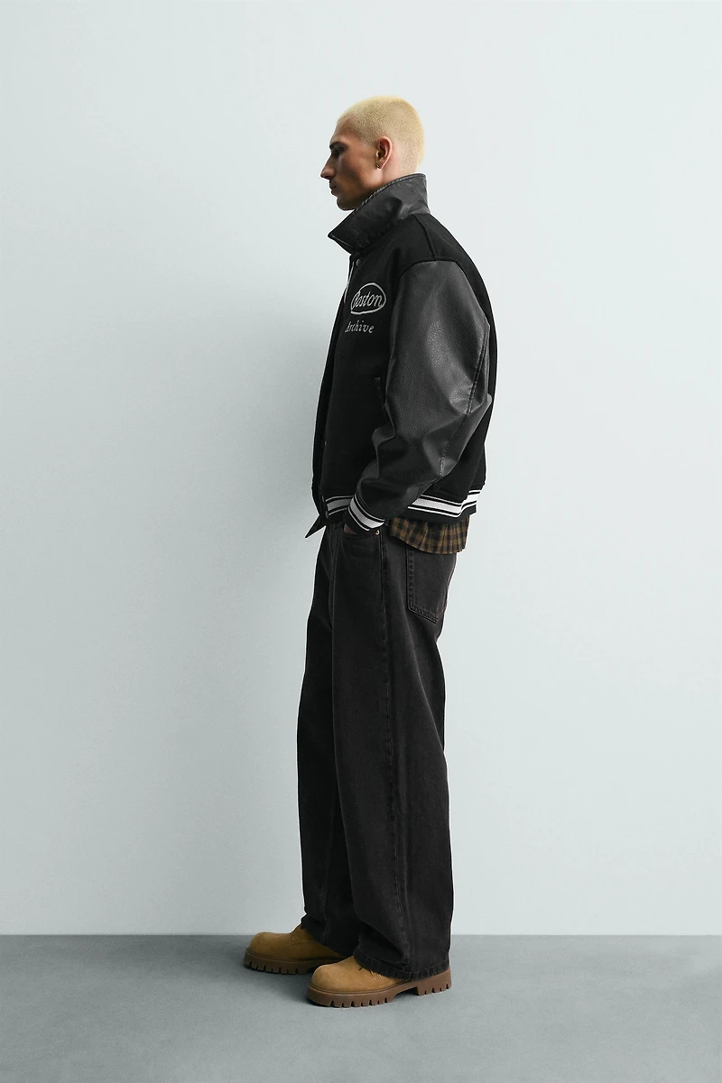 COMBINATION EMBROIDERED BOMBER JACKET