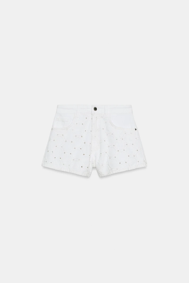 Z1975 MID-RISE EYELET EMBROIDERED SHORTS