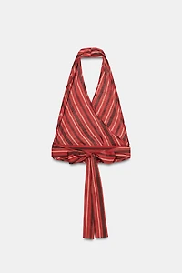 STRIPED HALTER WRAP TOP