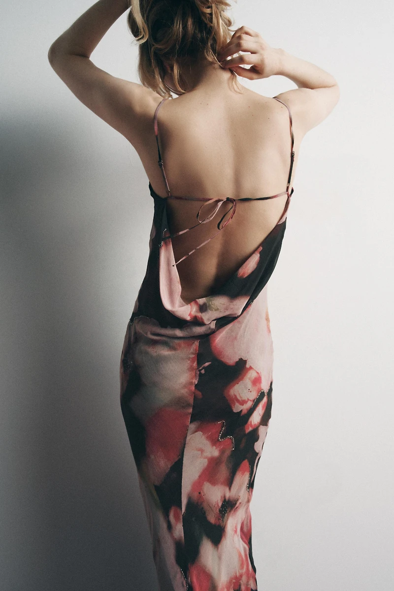 BEADED FLORAL PRINT DRESS