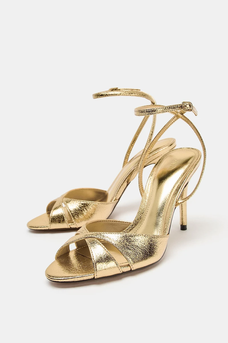 SANDALES À TALONS EFFET MÉTALLISÉ