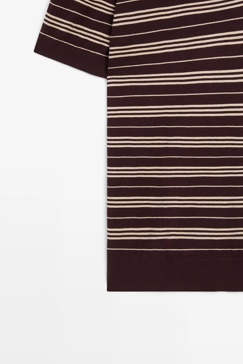 100% Cotton Striped Knit Polo Sweater