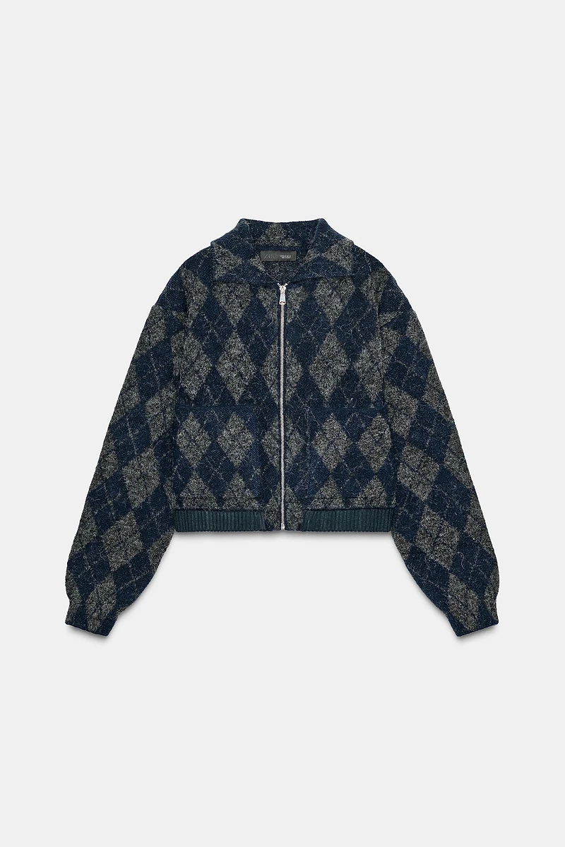 ARGYLE KNIT BOMBER JACKET