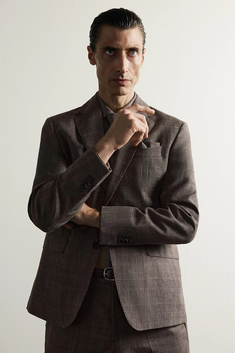 LINEN-WOOL CHECKERED SUIT JACKET