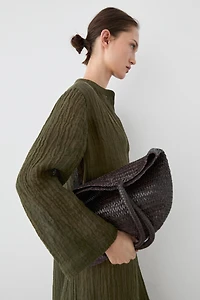 Linen blend waffle-knit shirt dress