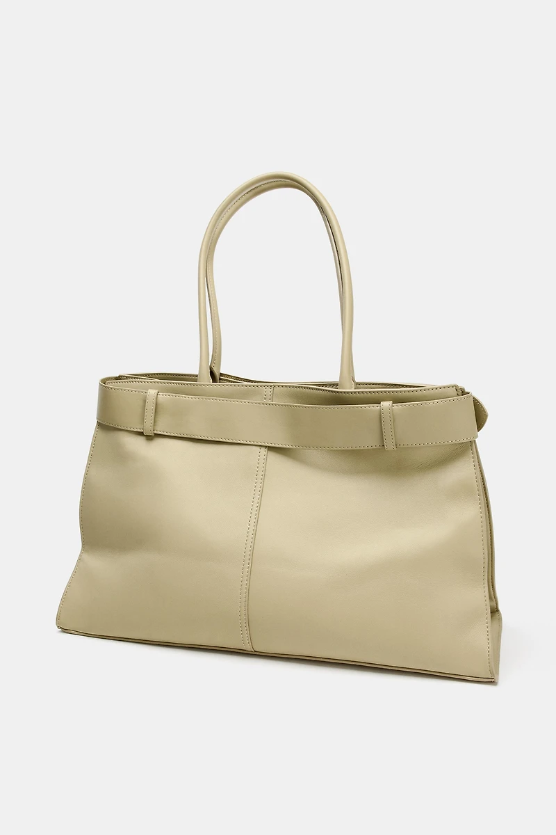 LEATHER CITY BAG WITH BELT DETAIL