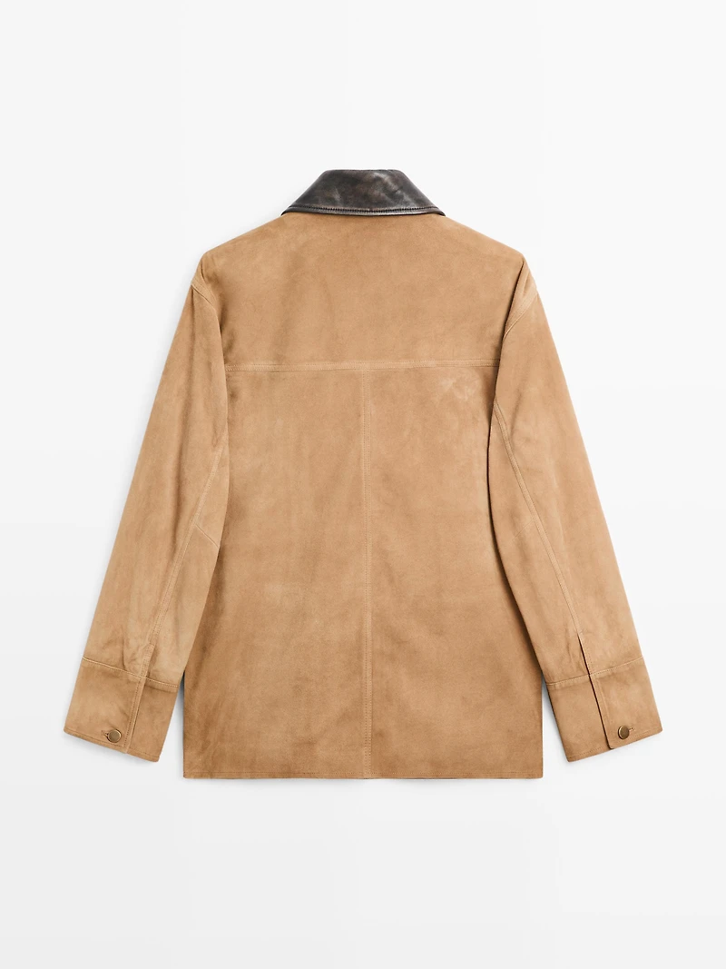 Suede leather jacket with collar detail