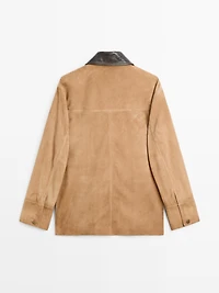 Suede leather jacket with collar detail