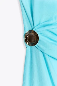 ASYMMETRIC LINEN MIDI DRESS WITH APPLIQUÉ