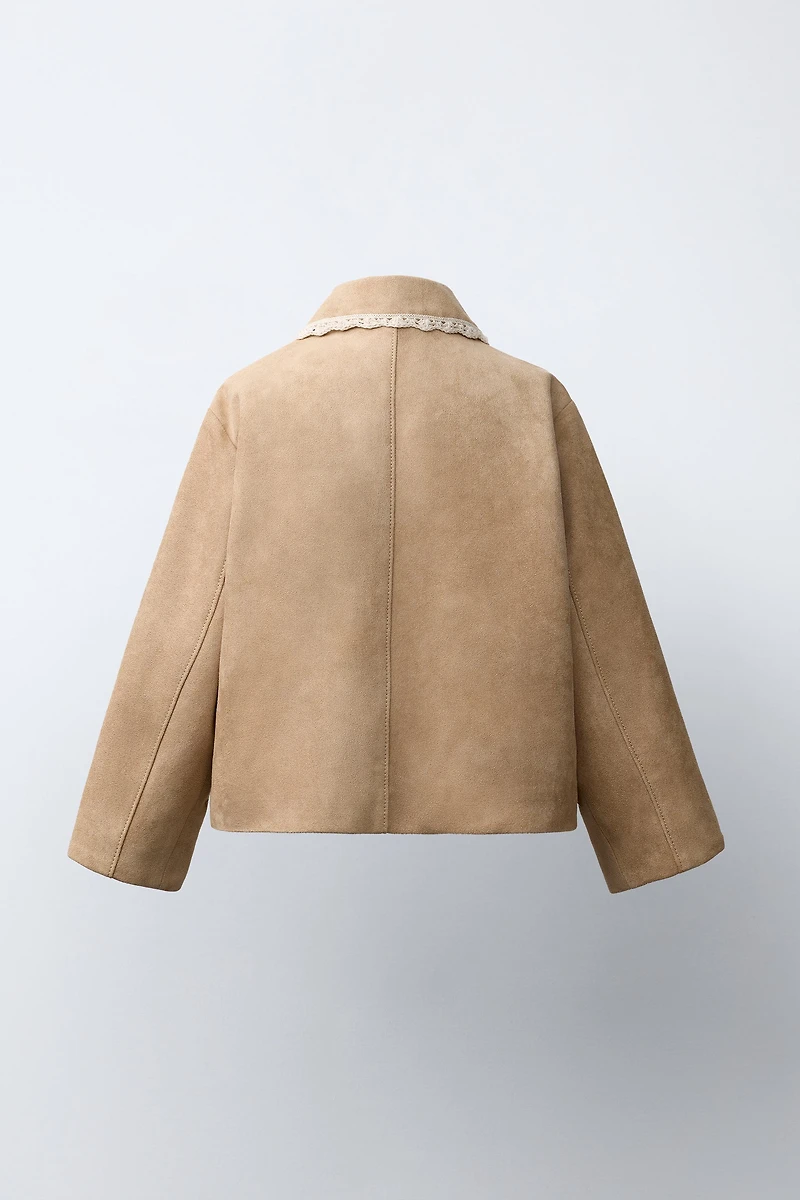 FAUX SUEDE AND LACE TRIM JACKET