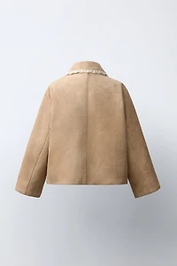 FAUX SUEDE AND LACE TRIM JACKET