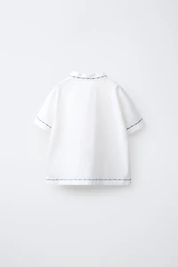 COTTON AND LINEN CONTRAST EMBROIDERY SHIRT