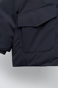 LONG 50% FEATHER AND DOWN WATER REPELLENT PUFFER COAT WITH REMOVABLE FAUX FUR HOODIE