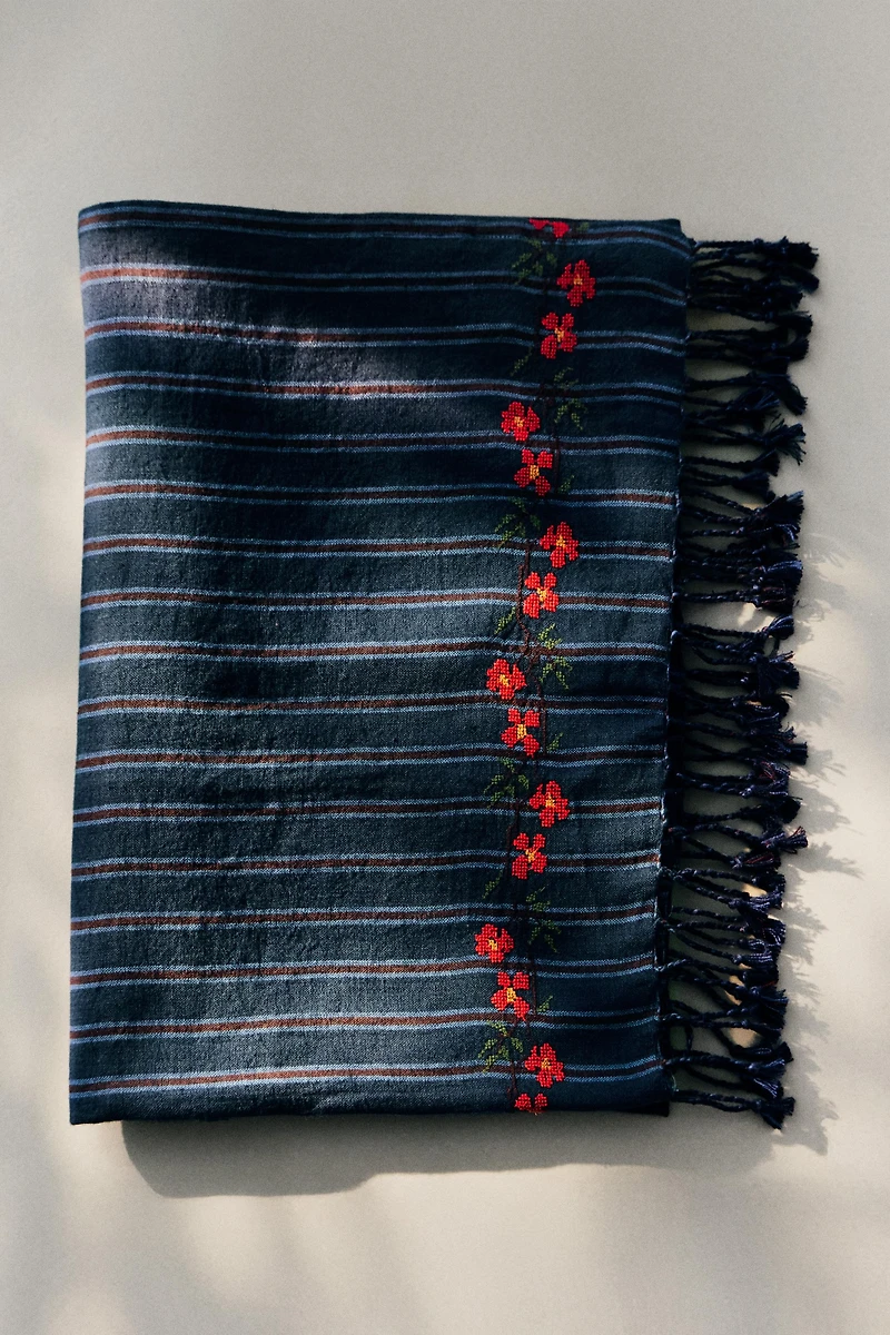 STRIPED AND FLORAL PAREO BEACH TOWEL