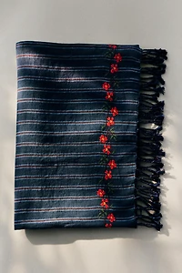STRIPED AND FLORAL PAREO BEACH TOWEL