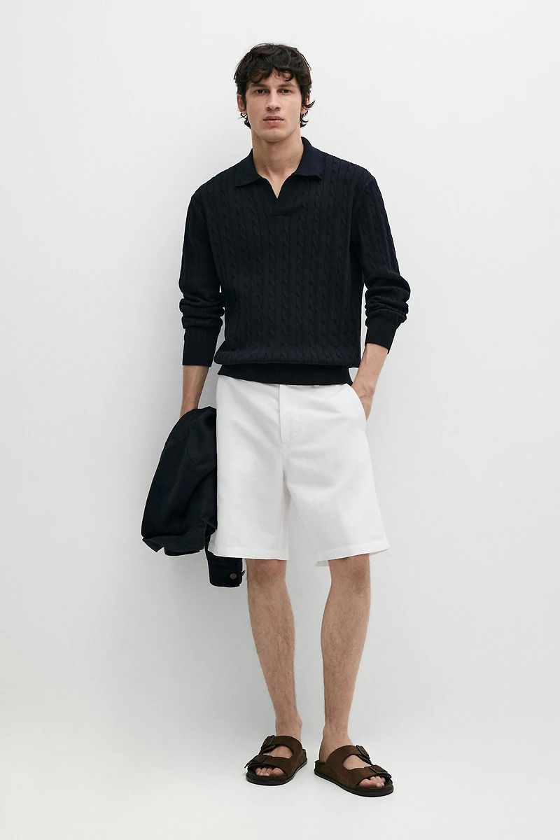 Pull polo en maille tressée 100 % coton