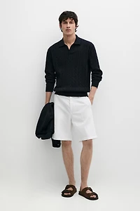 Pull polo en maille tressée 100 % coton