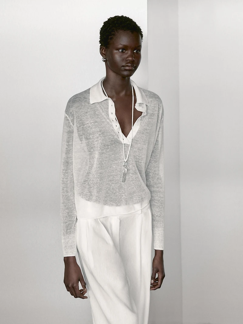 Pull en maille semi-transparente et lin mélangé