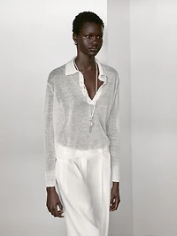 Pull en maille semi-transparente et lin mélangé