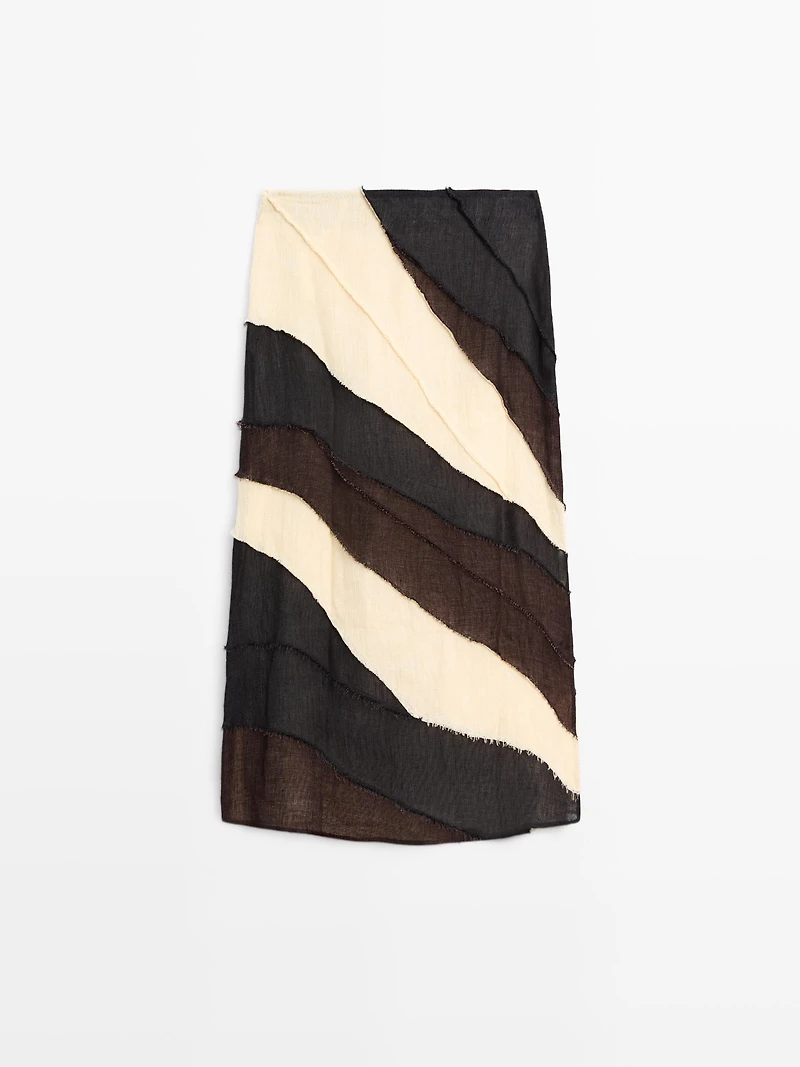 Layered contrast linen midi skirt