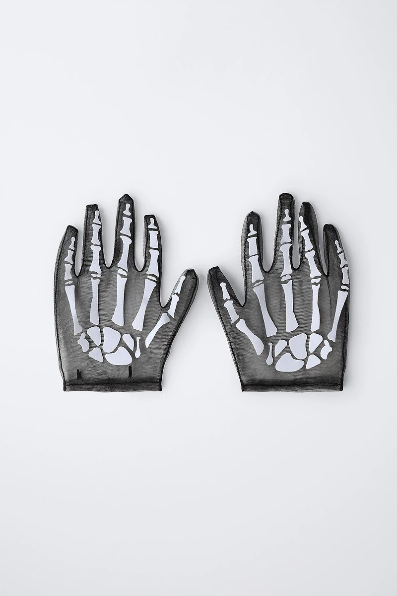 SKELETON COSTUME TULLE GLOVES