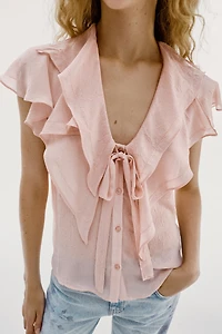 RUFFLED TIE BLOUSE