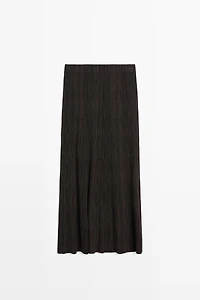 Total look pleated midi skirt with striped detail