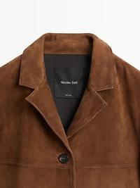 Manteau long en cuir finition daim