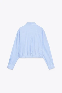 CHEMISE COURTE OXFORD RAYÉE AVEC PLIS À LA TAILLE