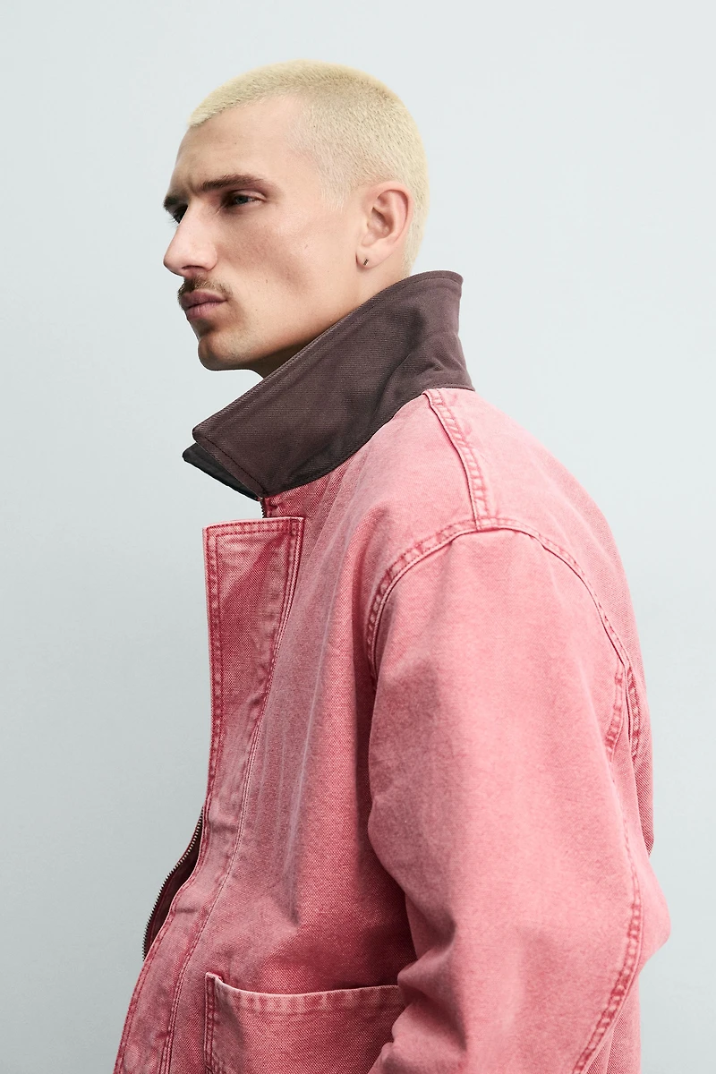 WASHED RELAXED FIT JACKET WITH CONTRAST COLLAR